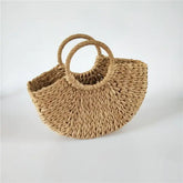 Rattan Woven Half-Round Tote Bag